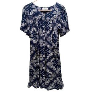 Cosuniony House Dress Women's Medium Navy Bandana Duster MuMu Button Down Robe